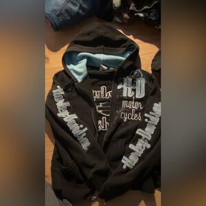 Vintage Harley-Davidson Black hoodie with light blue detailing